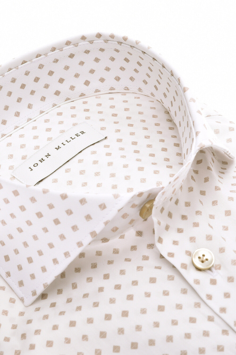 John Miller Tailored Fit Overhemd – Bruin-97% katoen, 3% elastaan-HEREN SHIRTS-Bruin