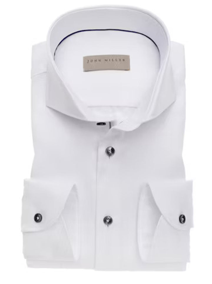John Miller Tailored fit overhemd wit-HEREN SHIRTS-Wit