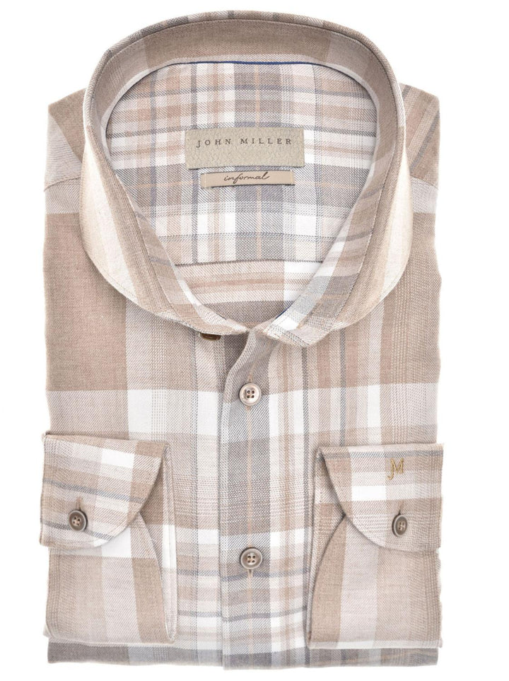 John Miller tailored fit shirt-100% katoen-HEREN SHIRTS-Beige