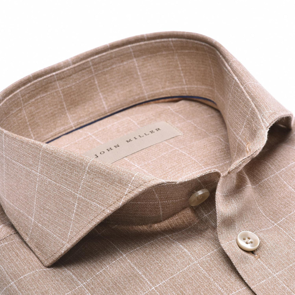 John Miller tailored fit shirt-100% Katoen-HEREN SHIRTS-Bruin