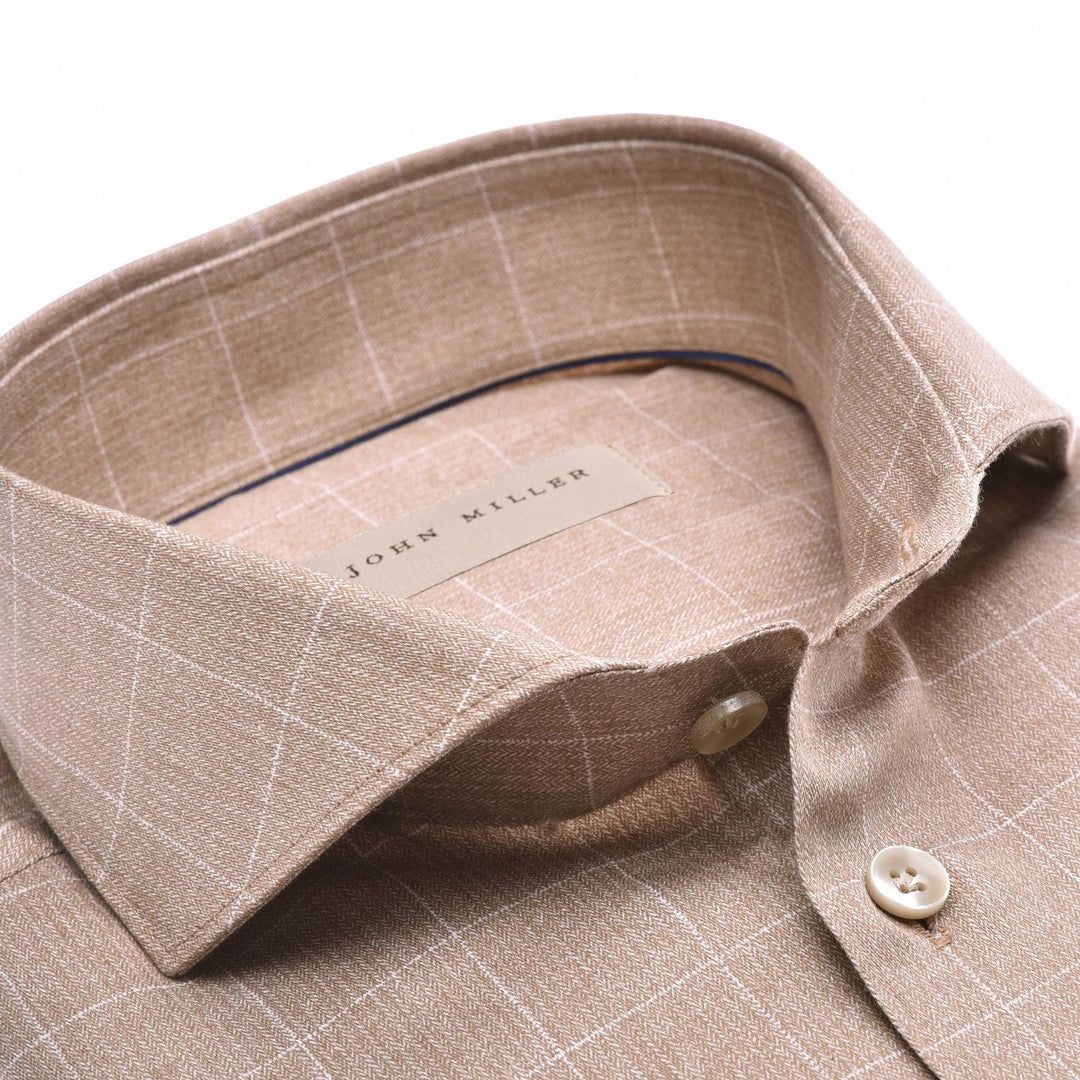 John Miller tailored fit shirt-100% Katoen-HEREN SHIRTS-Bruin