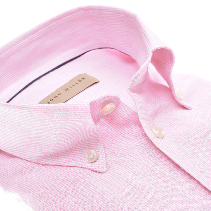 John Miller tailored fit shirt-55% linnen, 45% katoen-HEREN SHIRTS-Roze