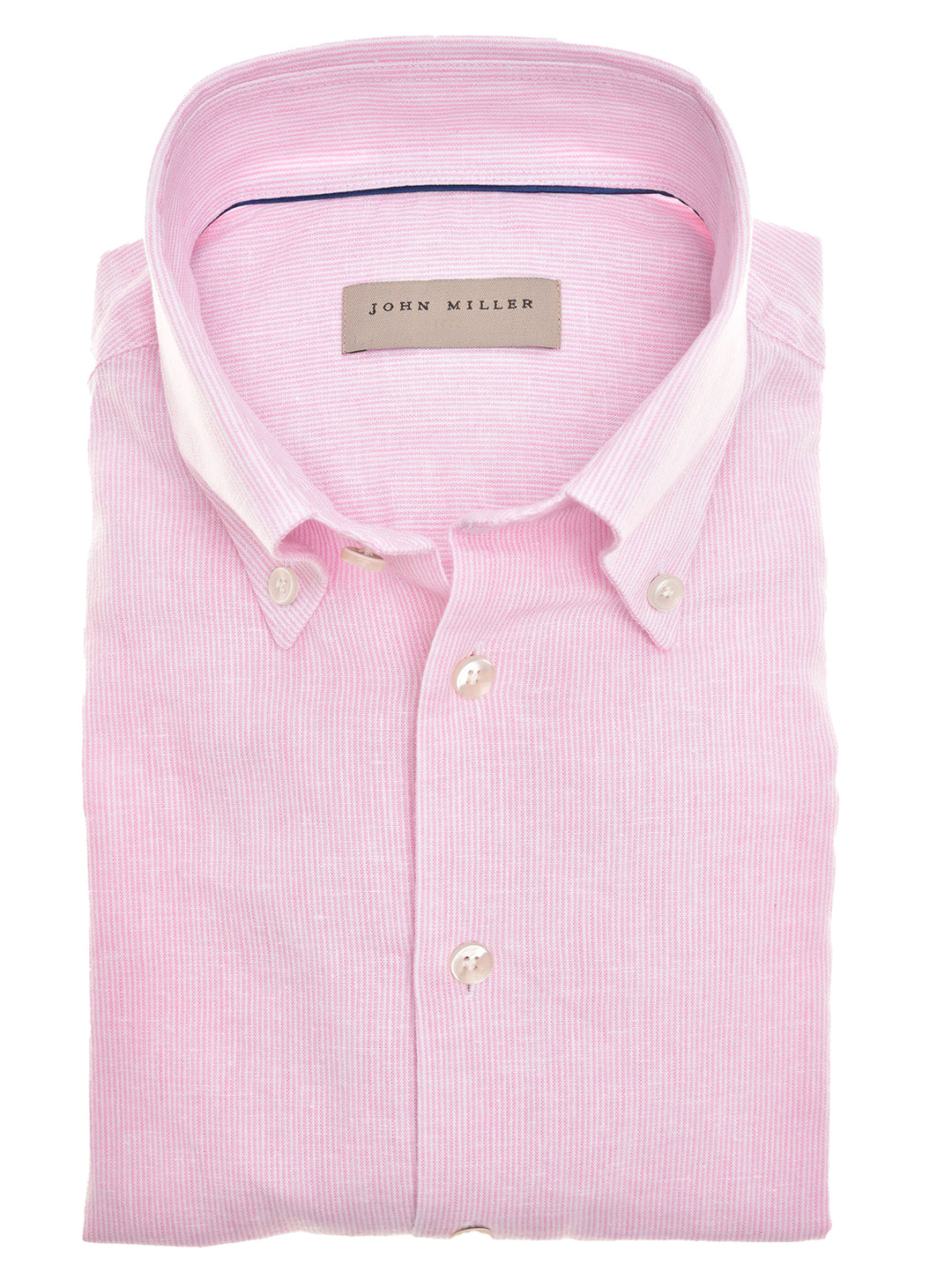 John Miller tailored fit shirt-55% linnen, 45% katoen-HEREN SHIRTS-Roze