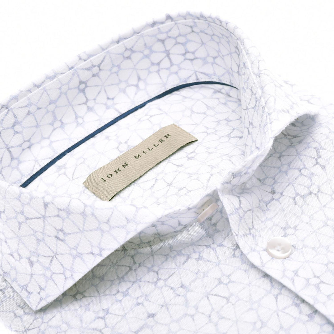 John Miller tailored fit shirt-60% linnen, 40% katoen-HEREN SHIRTS-Blauw