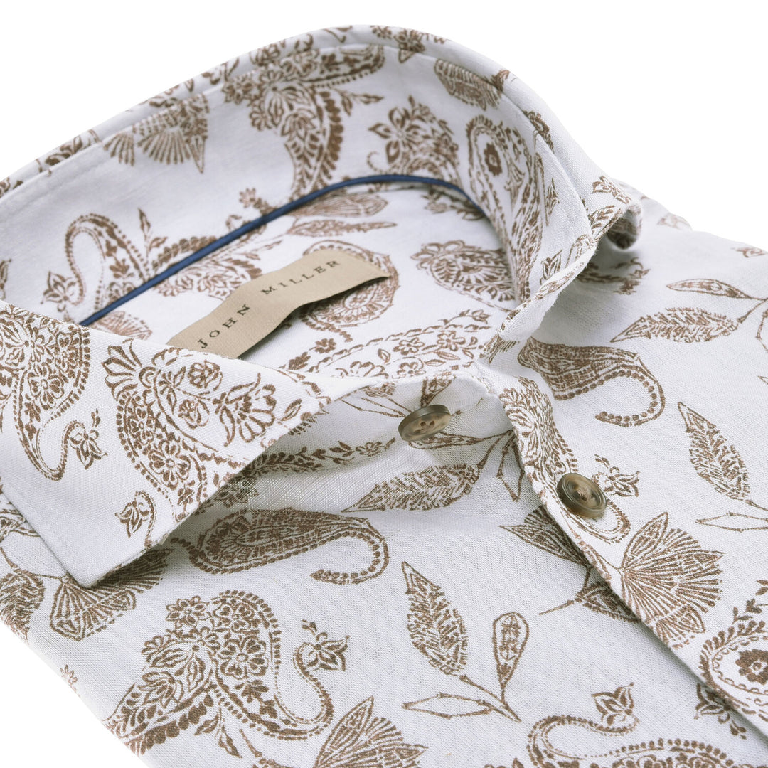 John miller tailored fit shirt-70% katoen, 30% linnen-HEREN SHIRTS-Blauw