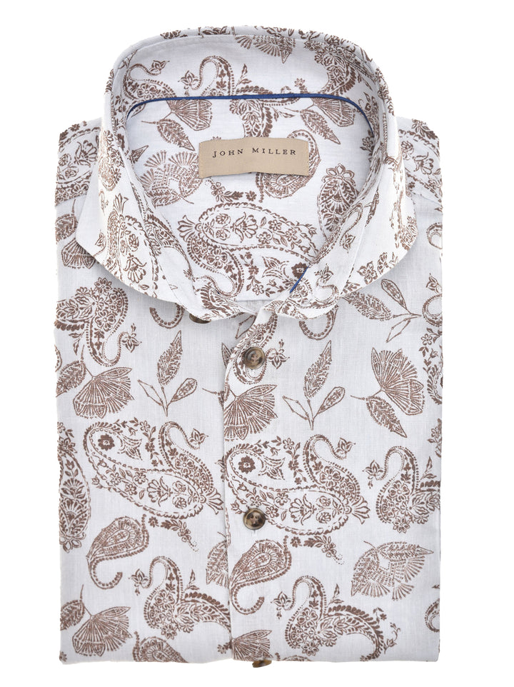 John miller tailored fit shirt-70% katoen, 30% linnen-HEREN SHIRTS-Blauw