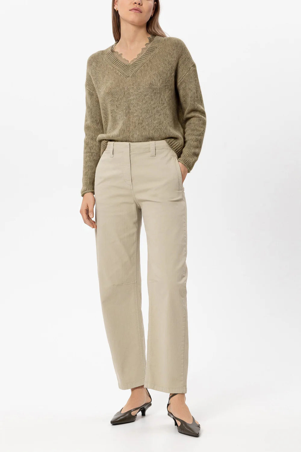 Luisa Cerano Alpaca Blend Trui met V-hals – Beige-44% polyamide, 34% alpaca wol, 22% wol-DAMES TRUIEN & VESTEN-Beige