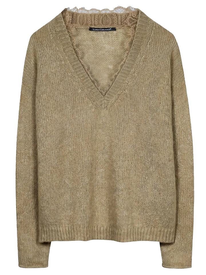 Luisa Cerano Alpaca Blend Trui met V-hals – Beige-44% polyamide, 34% alpaca wol, 22% wol-DAMES TRUIEN & VESTEN-Beige