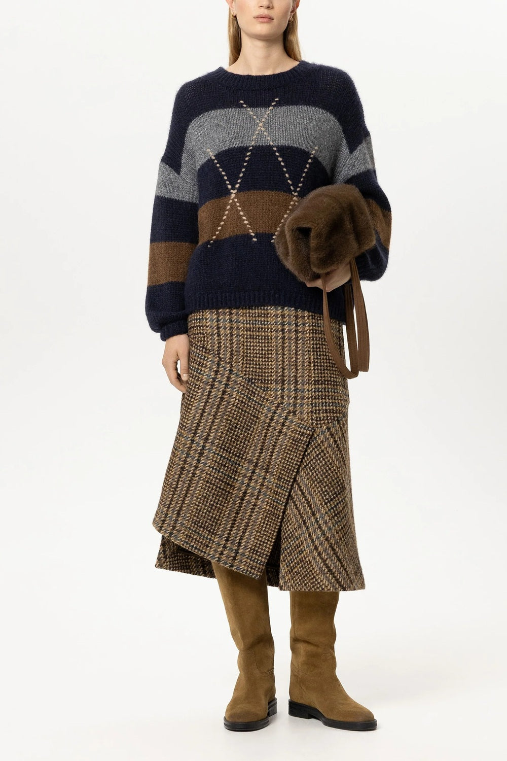 Luisa Cerano Alpaca Trui met Patroon – Blauw-44% polyamide, 34% alpaca, 22% wol-DAMES TRUIEN & VESTEN-Divers