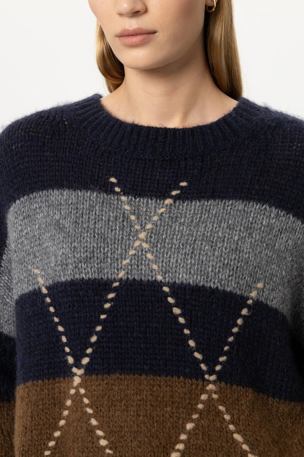 Luisa Cerano Alpaca Trui met Patroon – Blauw-44% polyamide, 34% alpaca, 22% wol-DAMES TRUIEN & VESTEN-Divers