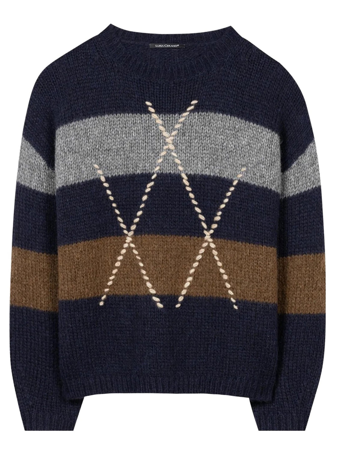 Luisa Cerano Alpaca Trui met Patroon – Blauw-44% polyamide, 34% alpaca, 22% wol-DAMES TRUIEN & VESTEN-Divers