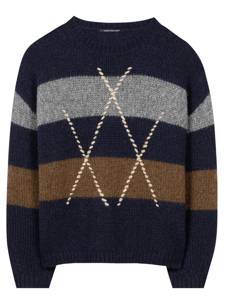 Luisa Cerano Alpaca Trui met Patroon – Blauw-44% polyamide, 34% alpaca, 22% wol-DAMES TRUIEN & VESTEN-Divers
