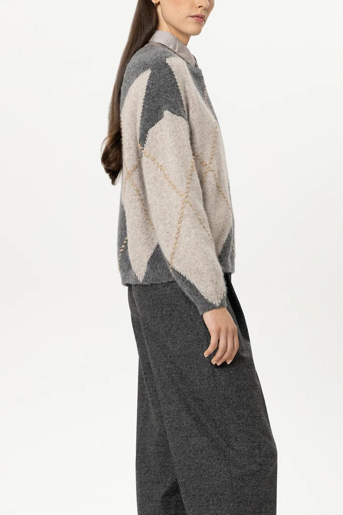 Luisa Cerano Alpacamix Trui met Patroon – Grijs-44% Polyamide, 34% Alpaca, 22% Wol-DAMES TRUIEN & VESTEN-Grijs