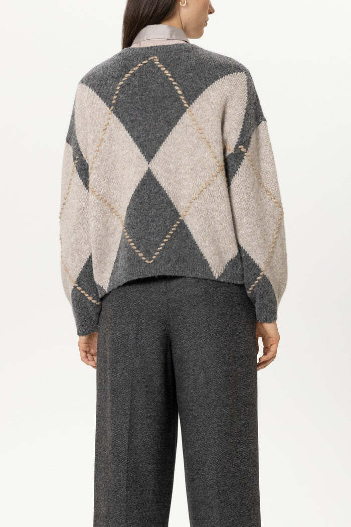 Luisa Cerano Alpacamix Trui met Patroon – Grijs-44% Polyamide, 34% Alpaca, 22% Wol-DAMES TRUIEN & VESTEN-Grijs