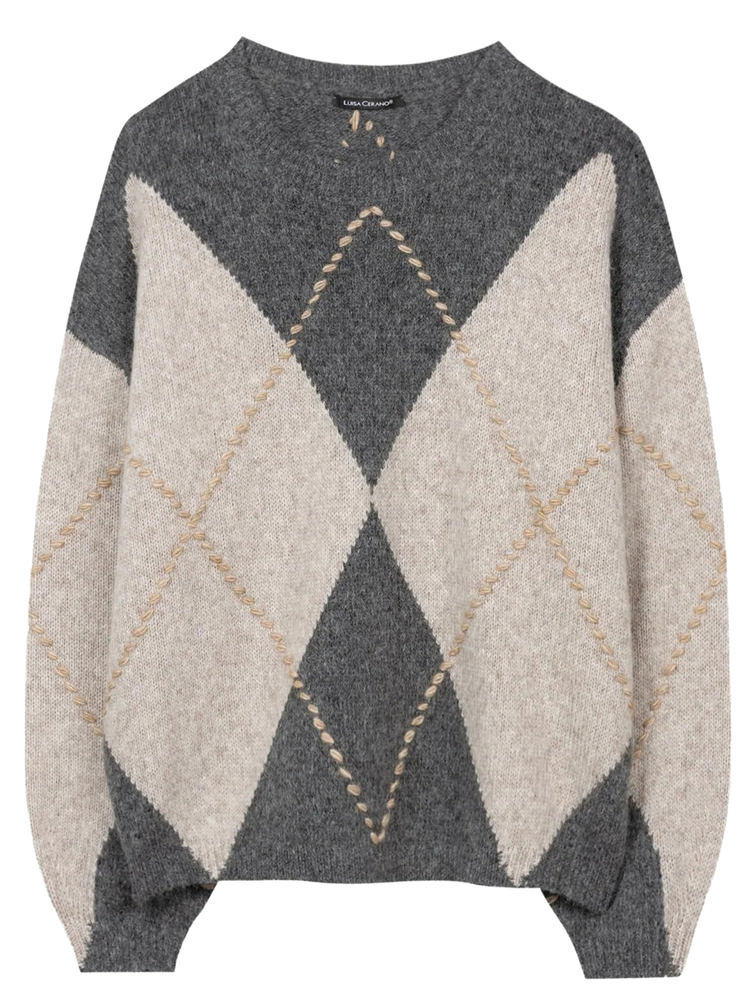 Luisa Cerano Alpacamix Trui met Patroon – Grijs-44% Polyamide, 34% Alpaca, 22% Wol-DAMES TRUIEN & VESTEN-Grijs