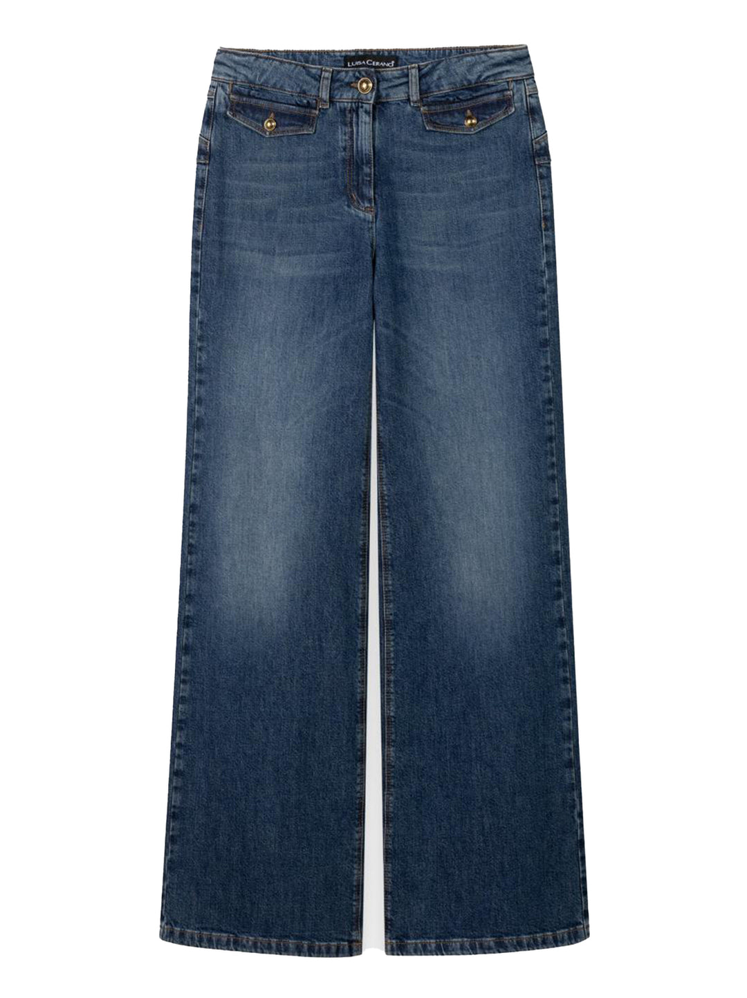 Luisa Cerano Authentic Wide Leg Denim – Blauw-98% katoen, 2% elastaan-DAMES BROEKEN-Blauw