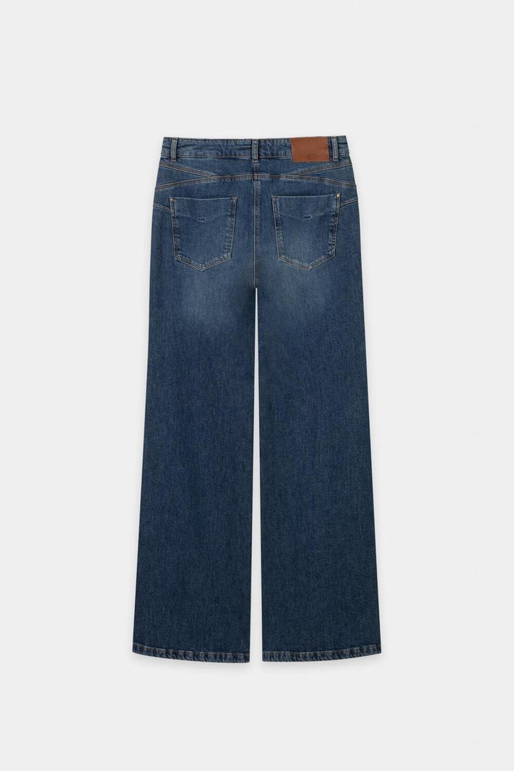Luisa Cerano Authentic Wide Leg Denim – Blauw-98% katoen, 2% elastaan-DAMES BROEKEN-Blauw