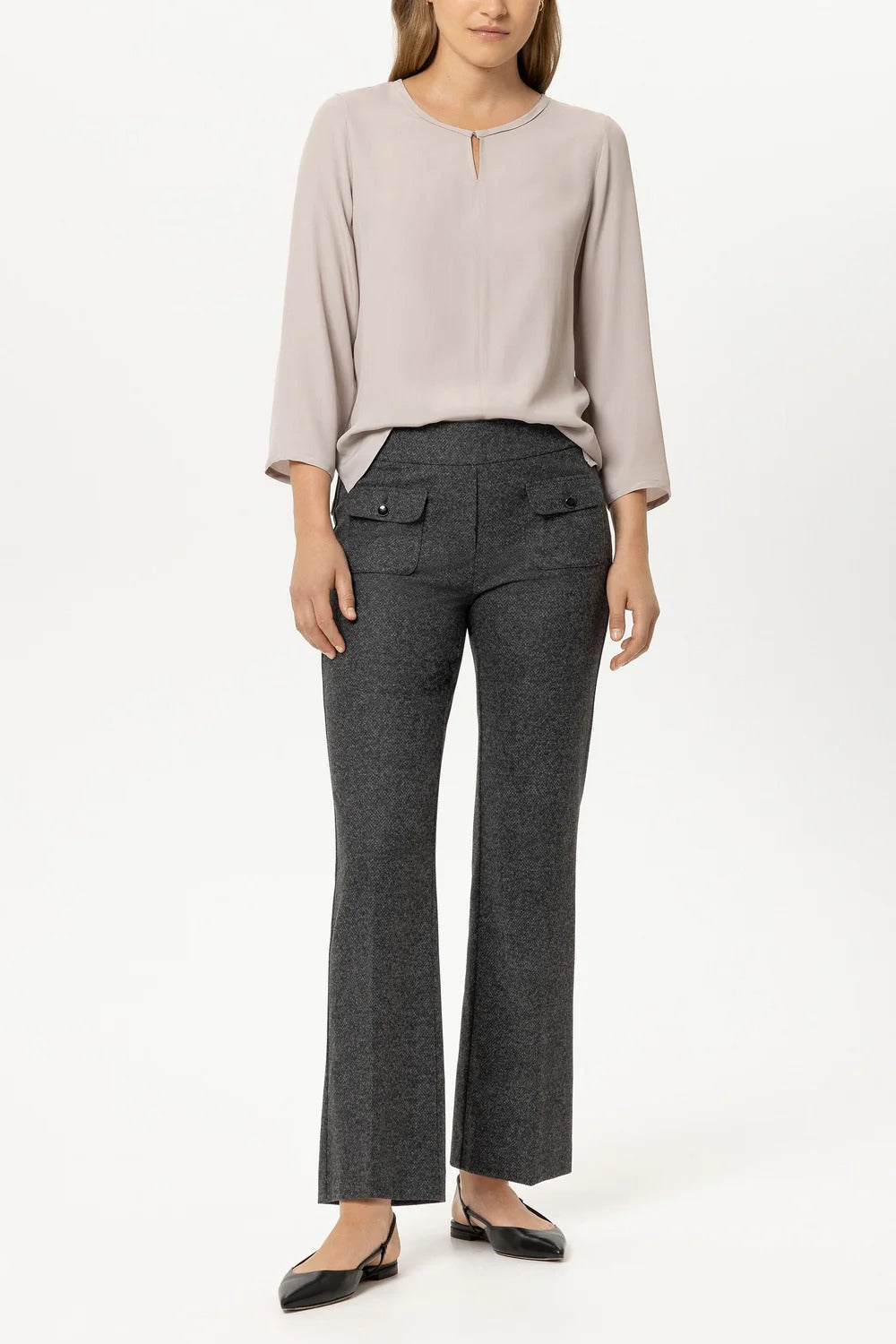 Luisa Cerano Baby Flare Pantalon – Antraciet- 32% Polyester, 25% Polyamid, 25% Viskose, 14% Wolle, 4% Elasthan-DAMES BROE