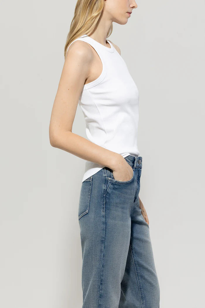 Luisa Cerano Basic Top – Wit-97% katoen, 3% elasthaan-DAMES TOPS & BLOUSES-Wit