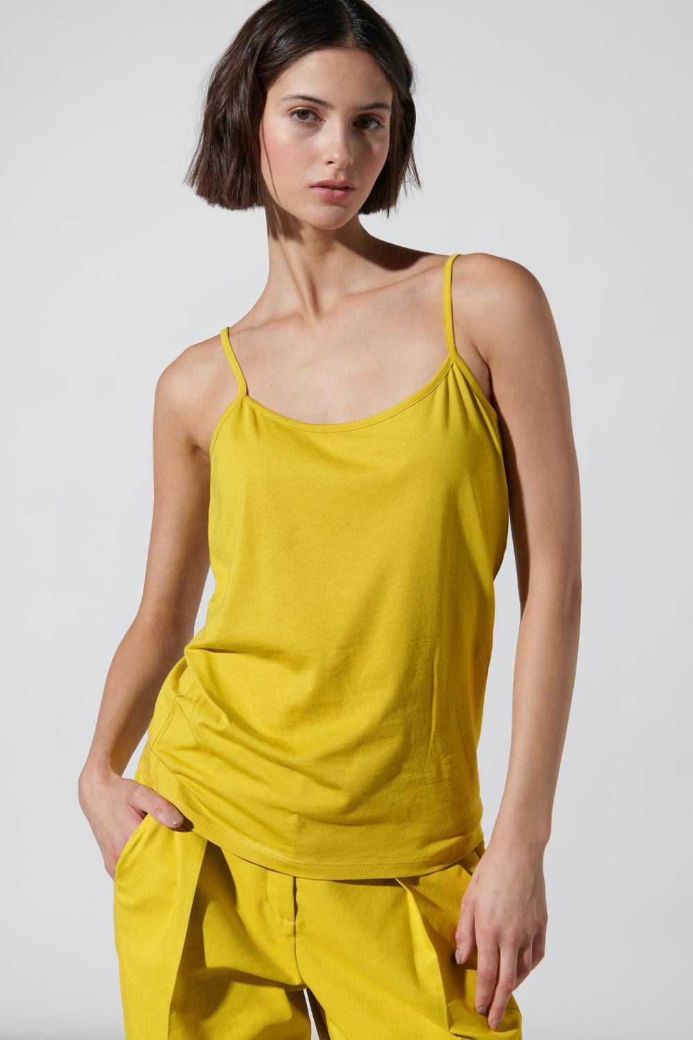 Luisa Cerano basic topje-50% modaal, 50% katoen-DAMES TOPS & BLOUSES-Geel