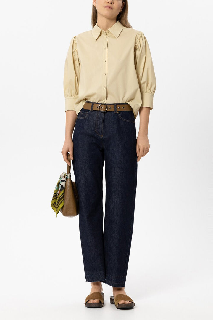 Luisa Cerano Blouse – Geel-65% katoen, 29% polyamide, 6% elastaan-DAMES TOPS & BLOUSES-Geel