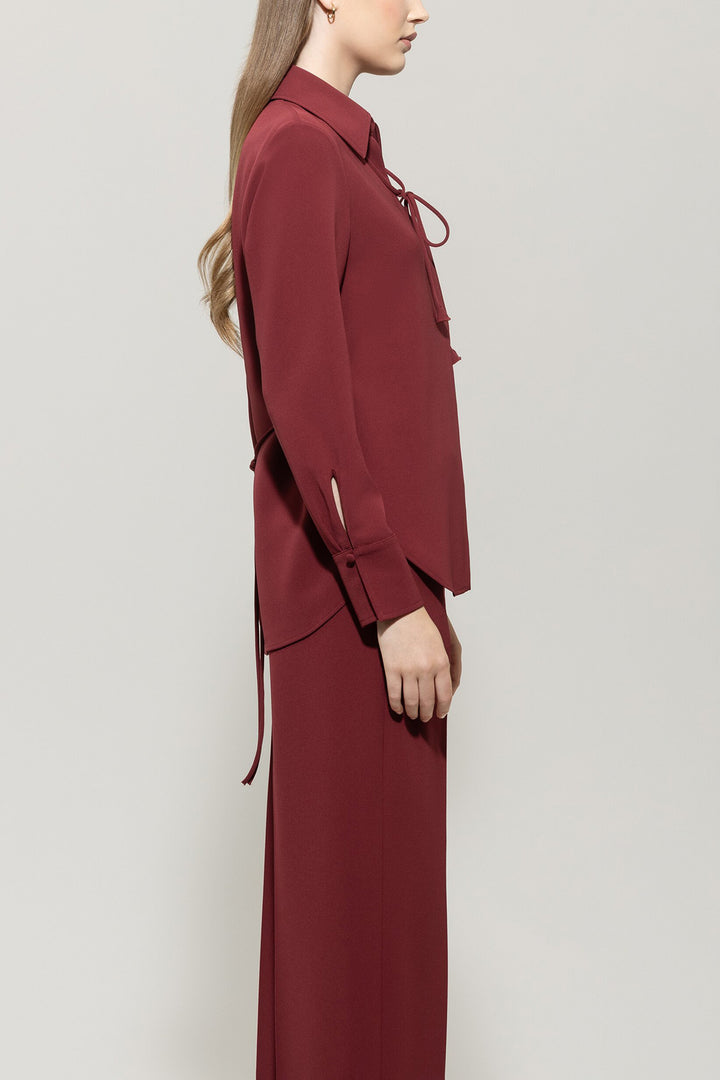 Luisa Cerano Blouse Lange Mouw – Bordeaux-92% polyester, 8% elasthaan-DAMES TOPS & BLOUSES-Rood