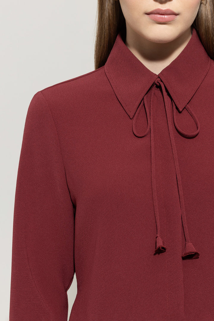 Luisa Cerano Blouse Lange Mouw – Bordeaux-92% polyester, 8% elasthaan-DAMES TOPS & BLOUSES-Rood