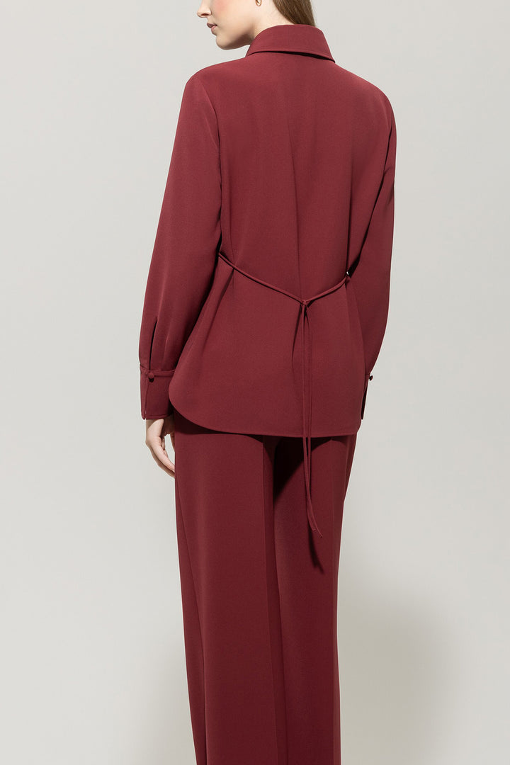 Luisa Cerano Blouse Lange Mouw – Bordeaux-92% polyester, 8% elasthaan-DAMES TOPS & BLOUSES-Rood