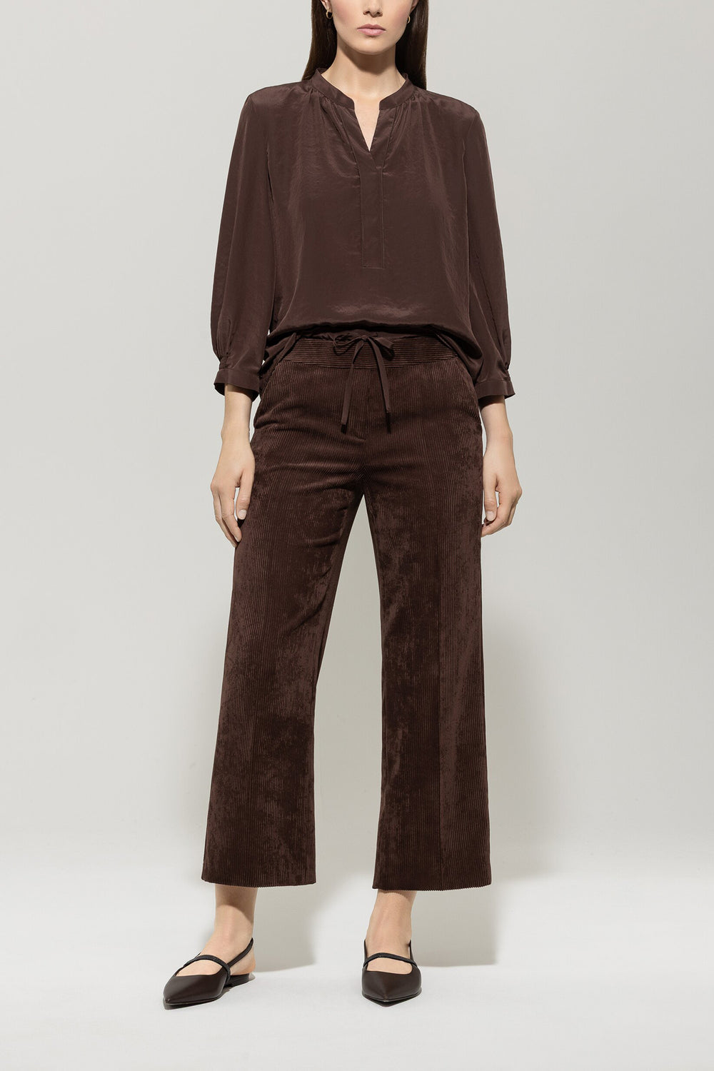 Luisa Cerano Blouse Lange Mouw – Bruin-100% polyester-DAMES TOPS & BLOUSES-Bruin