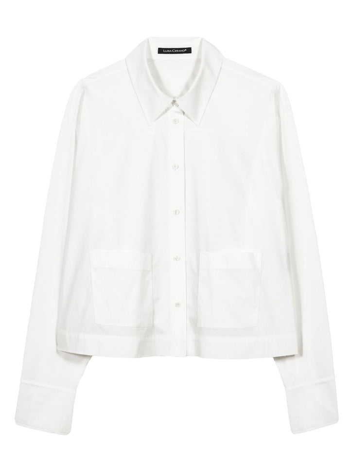 Luisa Cerano Blouse Lange Mouw – Wit-65% katoen, 29% polyamide, 6% elastaan-DAMES TOPS & BLOUSES-Wit