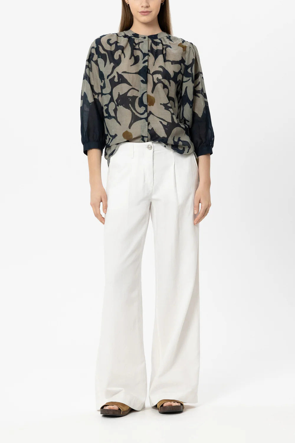 Luisa Cerano Blouse met Bloemenprint – Blauw-52% lyocell, 48% ramee-DAMES TOPS & BLOUSES-Blauw