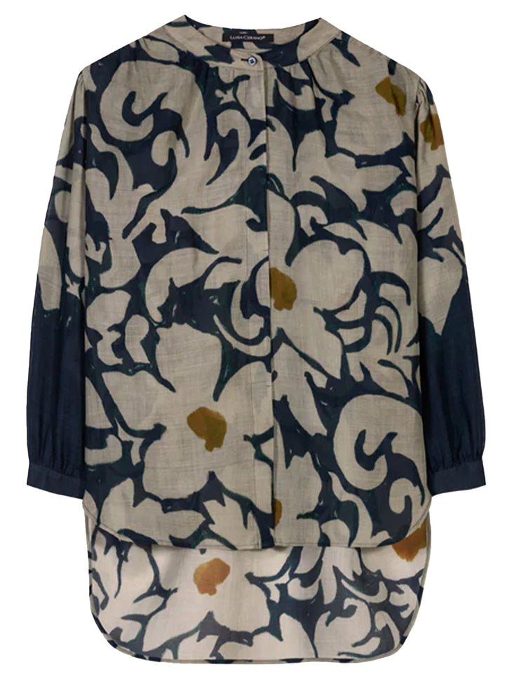 Luisa Cerano Blouse met Bloemenprint – Blauw-52% lyocell, 48% ramee-DAMES TOPS & BLOUSES-Blauw