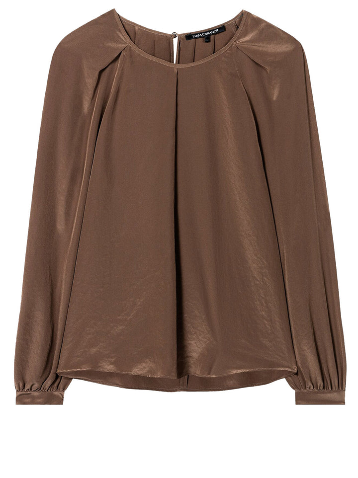 Luisa Cerano blouse met plooidetails-Hals: met knoopsluiting<br /><br />Zoom: ronde zoomlijn<br /><br />-DAMES TOPS & BLOUSES-Bruin