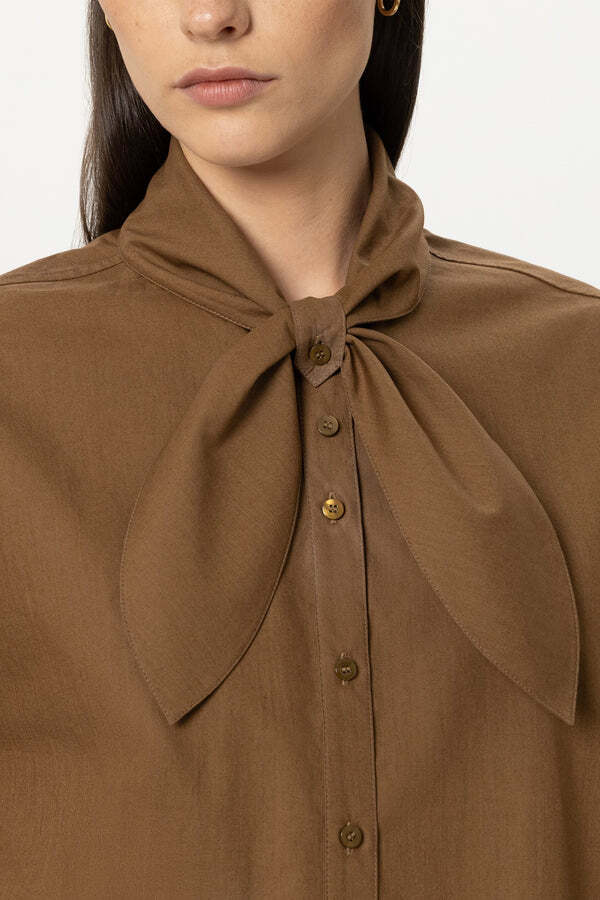 Luisa Cerano Blouse met Sjaalkraag – Bruin-100% katoen-DAMES TOPS & BLOUSES-Bruin