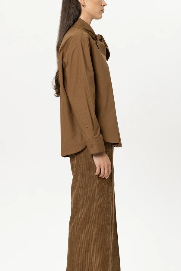 Luisa Cerano Blouse met Sjaalkraag – Bruin-100% katoen-DAMES TOPS & BLOUSES-Bruin