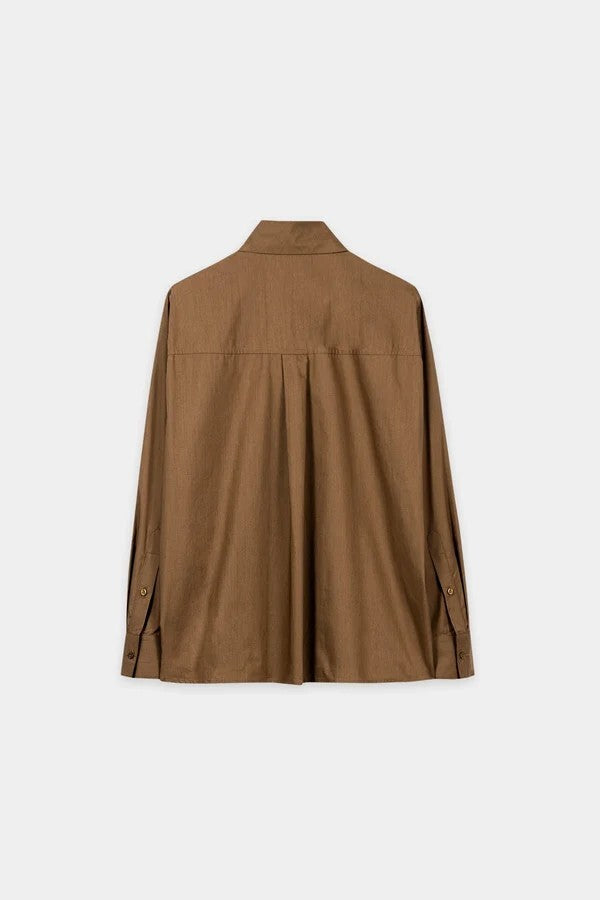 Luisa Cerano Blouse met Sjaalkraag – Bruin-100% katoen-DAMES TOPS & BLOUSES-Bruin