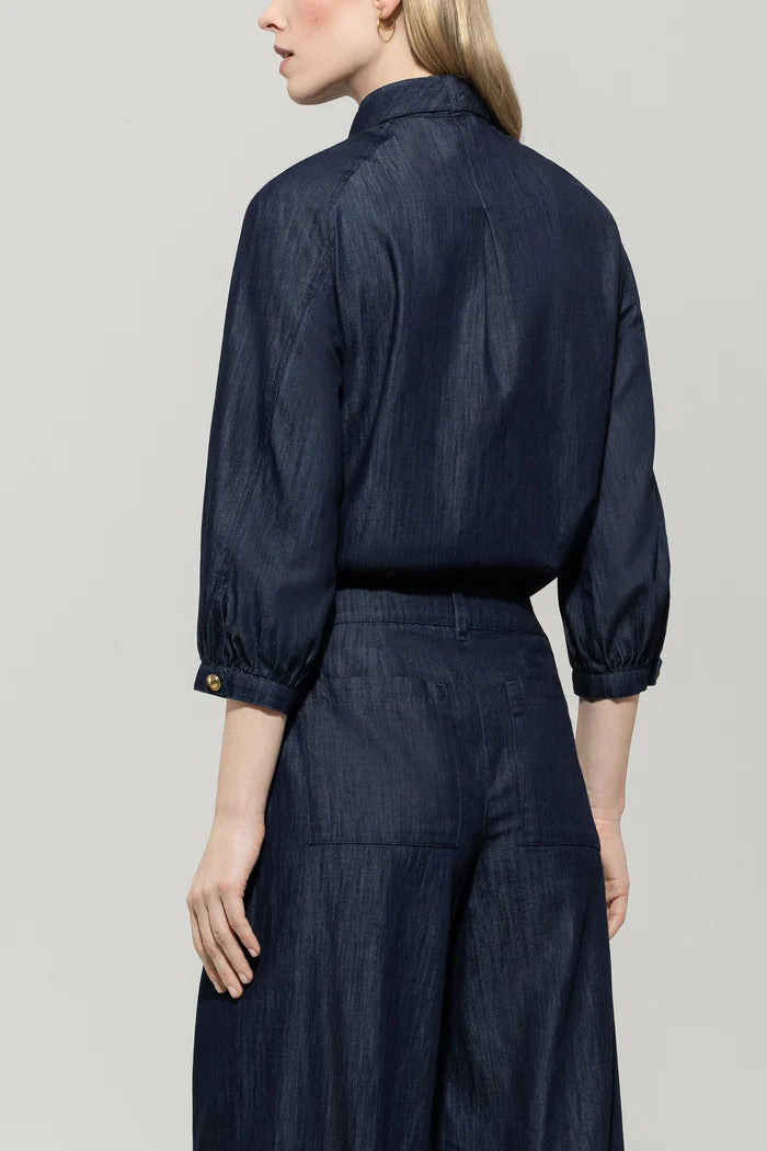 Luisa Cerano Blouse Strikdetail – Blauw-100% katoen-DAMES TOPS & BLOUSES-Blauw