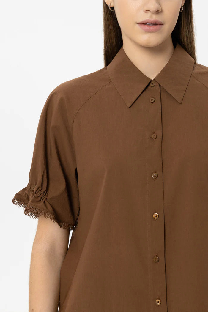 Luisa Cerano Blouse van Katoenen Voile – Bruin-100% katoen-DAMES TOPS & BLOUSES-Bruin