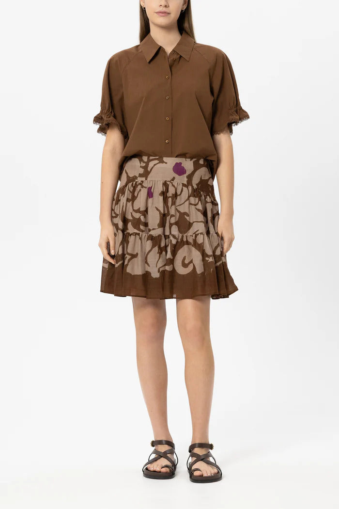 Luisa Cerano Blouse van Katoenen Voile – Bruin-100% katoen-DAMES TOPS & BLOUSES-Bruin