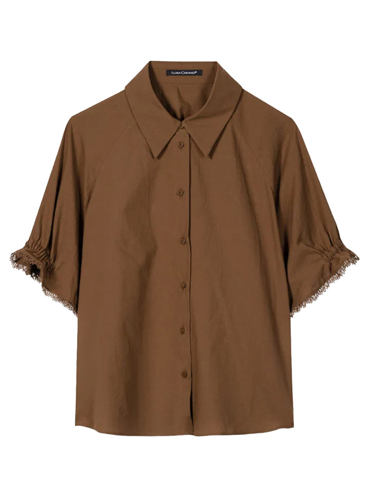 Luisa Cerano Blouse van Katoenen Voile – Bruin-100% katoen-DAMES TOPS & BLOUSES-Bruin