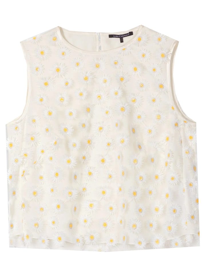 Luisa Cerano Blousetop met bloemen – Wit-100% polyester-DAMES TOPS & BLOUSES-Wit