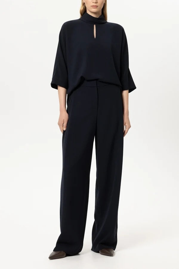 Luisa Cerano Blousetop Met Korte Mouw – Blauw-92% polyester, 8% elastaan-DAMES TOPS & BLOUSES-Blauw