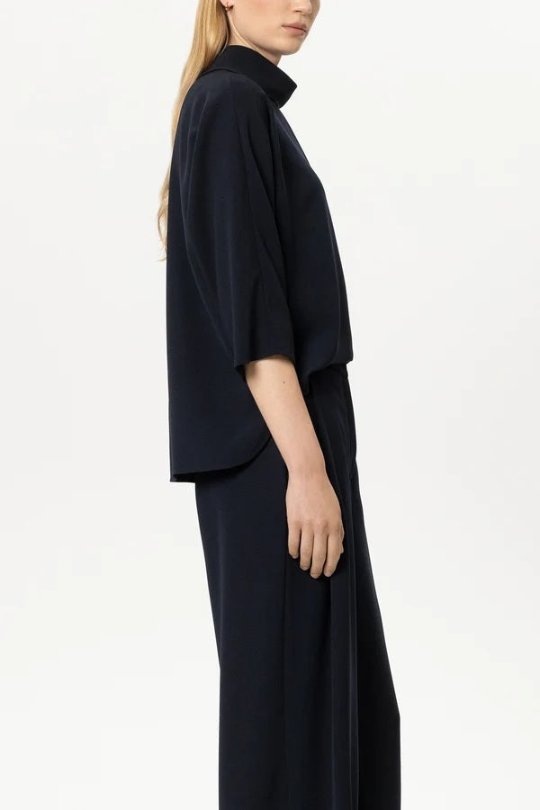 Luisa Cerano Blousetop Met Korte Mouw – Blauw-92% polyester, 8% elastaan-DAMES TOPS & BLOUSES-Blauw