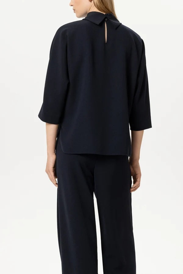 Luisa Cerano Blousetop Met Korte Mouw – Blauw-92% polyester, 8% elastaan-DAMES TOPS & BLOUSES-Blauw