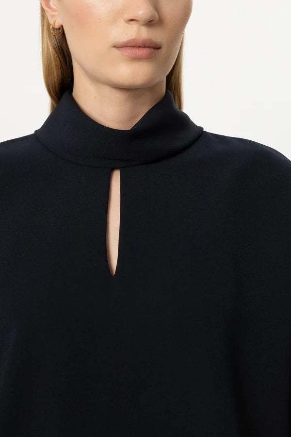 Luisa Cerano Blousetop Met Korte Mouw – Blauw-92% polyester, 8% elastaan-DAMES TOPS & BLOUSES-Blauw