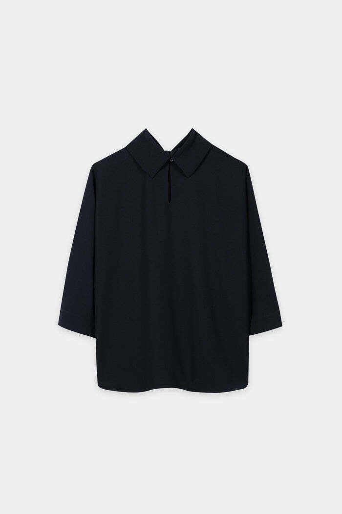 Luisa Cerano Blousetop Met Korte Mouw – Blauw-92% polyester, 8% elastaan-DAMES TOPS & BLOUSES-Blauw
