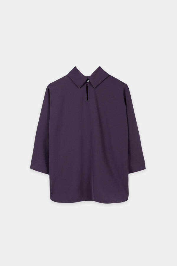 Luisa Cerano Blousetop met Korte Mouw – Paars-92% polyester, 8% elastaan-DAMES TOPS & BLOUSES-Paars