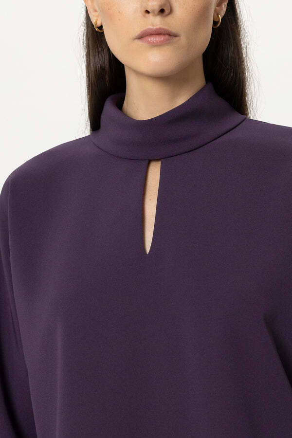 Luisa Cerano Blousetop met Korte Mouw – Paars-92% polyester, 8% elastaan-DAMES TOPS & BLOUSES-Paars