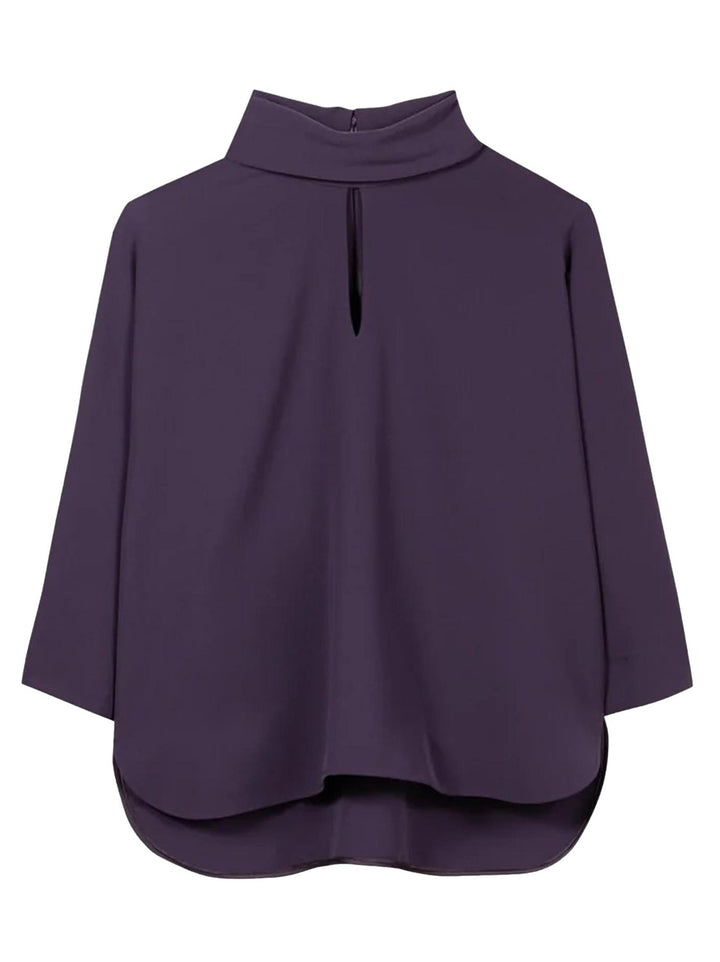 Luisa Cerano Blousetop met Korte Mouw – Paars-92% polyester, 8% elastaan-DAMES TOPS & BLOUSES-Paars