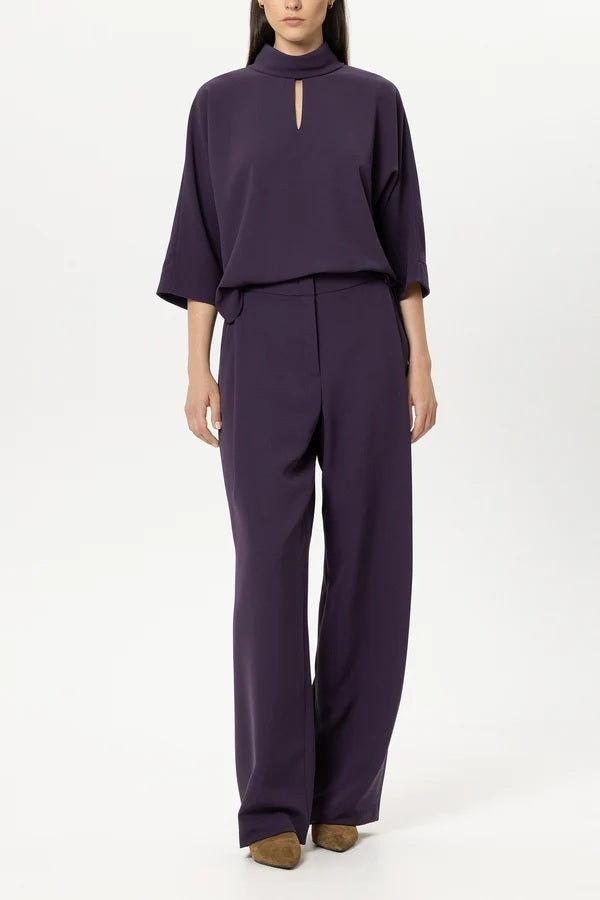 Luisa Cerano Blousetop met Korte Mouw – Paars-92% polyester, 8% elastaan-DAMES TOPS & BLOUSES-Paars